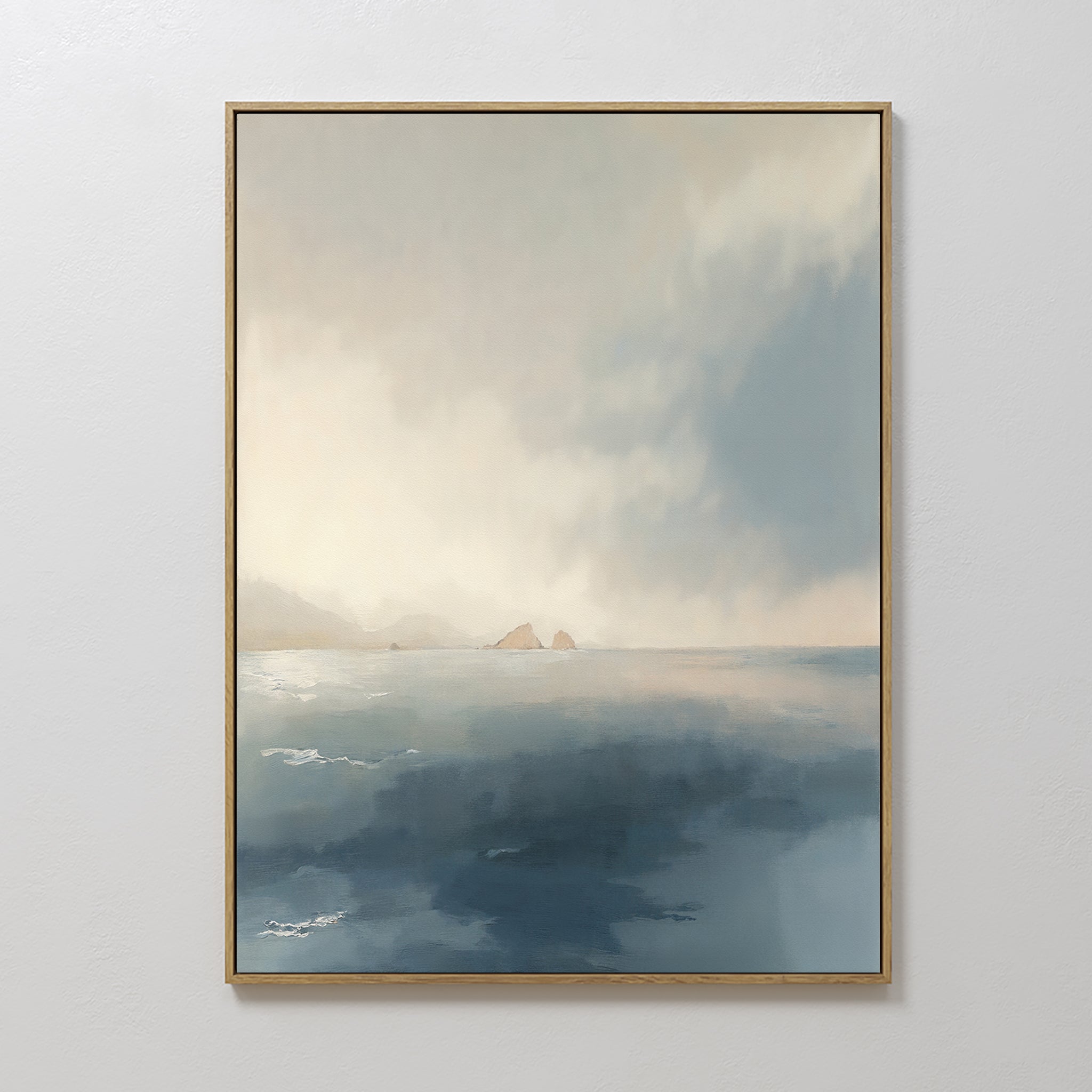 Original hand painted teal blue misty coastal seascape oil painting canvas wall art, nordic scandinavian minimalist elegant luxury modern home decor i