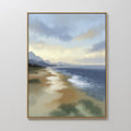 Hand painted original oil painting coastal beach blue ocean sandy shore mountain mist canvas wall art nordic scandinavian elegant luxury modern home d