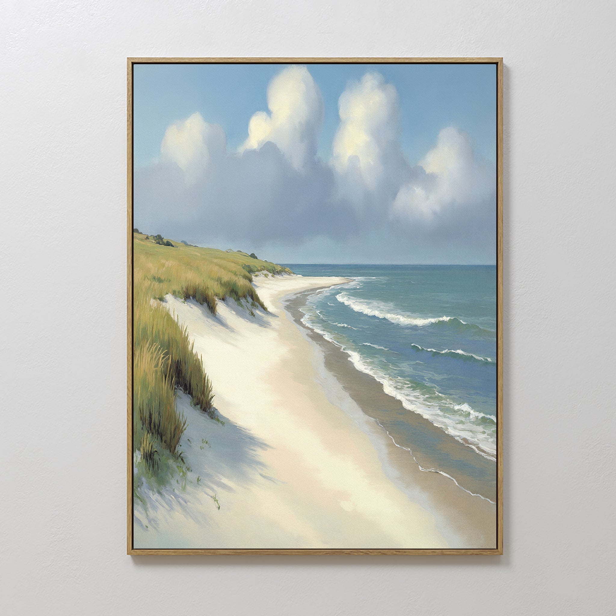 Original hand painted blue white sandy coastal beach dunes oil painting canvas wall art, nordic scandinavian elegant luxury modern living room home de