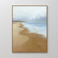 Original hand painted golden sandy beach coastal oil painting canvas wall art, soft blue ocean waves nordic scandinavian elegant luxury modern home de
