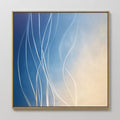 Original hand painted blue ivory flowing lines abstract oil painting canvas wall art, nordic scandinavian elegant luxury modern coastal home decor int