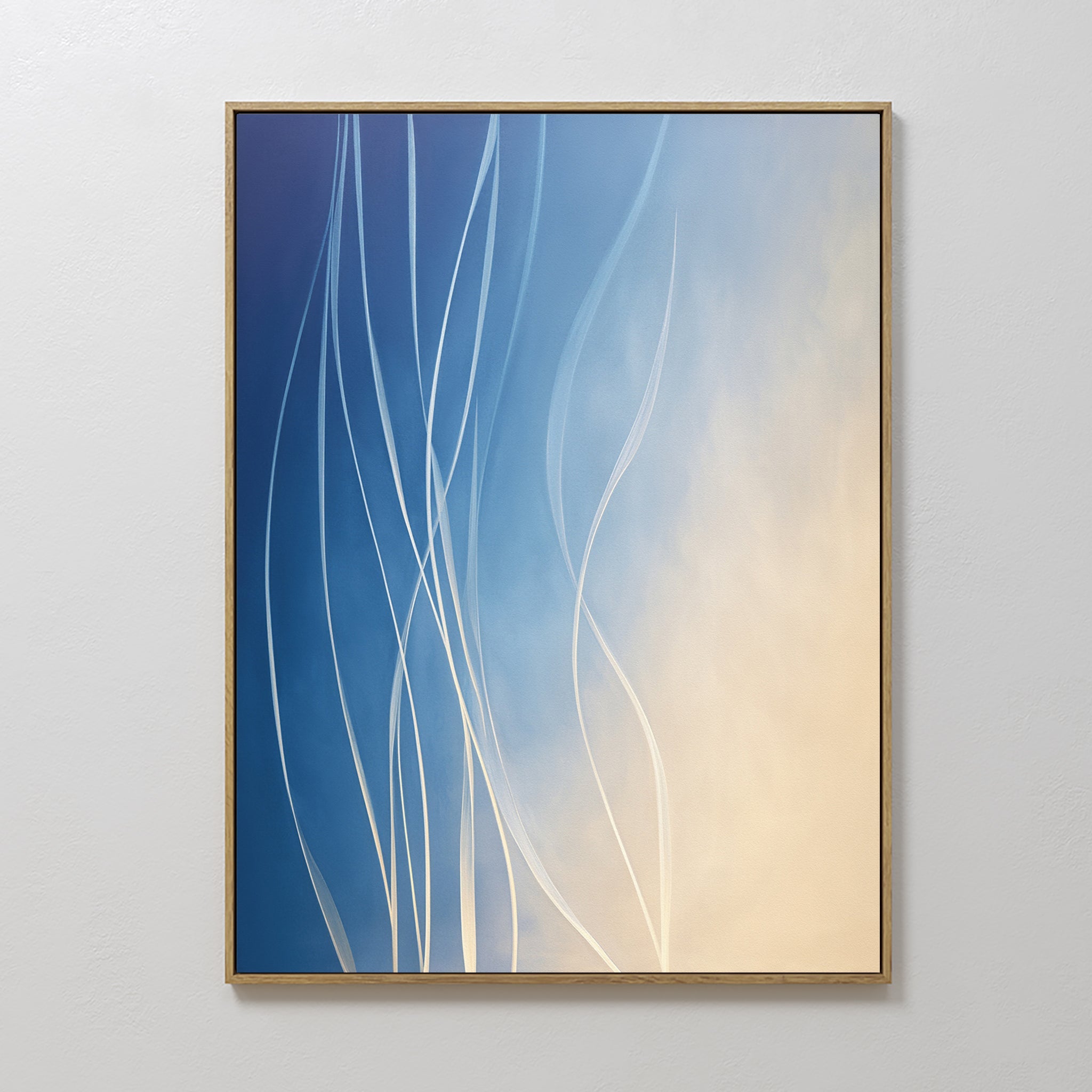 Hand painted original blue ivory abstract flowing lines oil painting canvas wall art, nordic scandinavian elegant luxury coastal modern home decor int