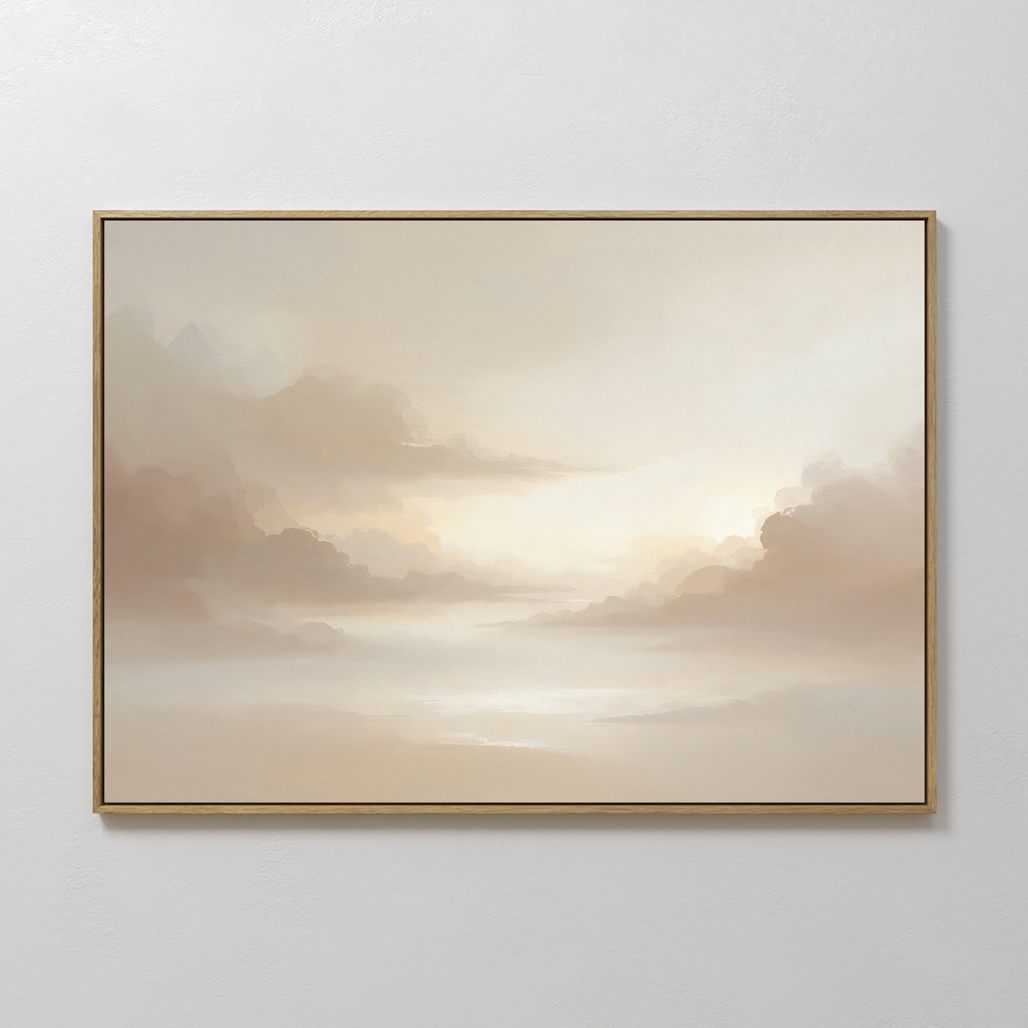 Original hand painted golden beige atmospheric cloud landscape oil painting canvas wall art, nordic scandinavian minimalist elegant luxury modern home
