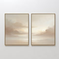Original hand painted warm beige ivory cloud diptych oil painting canvas wall art, nordic scandinavian elegant luxury minimalist modern living room ho