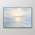Original hand painted pastel blue peach gold ocean sunrise oil painting canvas wall art, nordic scandinavian elegant luxury minimalist modern coastal