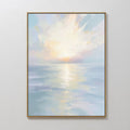 Original hand painted pastel sunrise seascape oil painting canvas wall art, soft pearl blue peach tones, nordic scandinavian elegant luxury modern coa