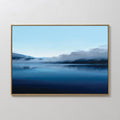 Original hand painted deep navy blue misty lake oil painting canvas wall art, nordic scandinavian elegant minimalist luxury modern living room home de