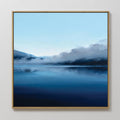 Hand painted original navy blue misty lake oil painting canvas wall art, nordic scandinavian elegant luxury modern living room home decor interior des