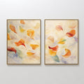 Original hand painted amber orange gold floating petals oil painting canvas wall art set of 2, nordic scandinavian elegant luxury modern botanical hom