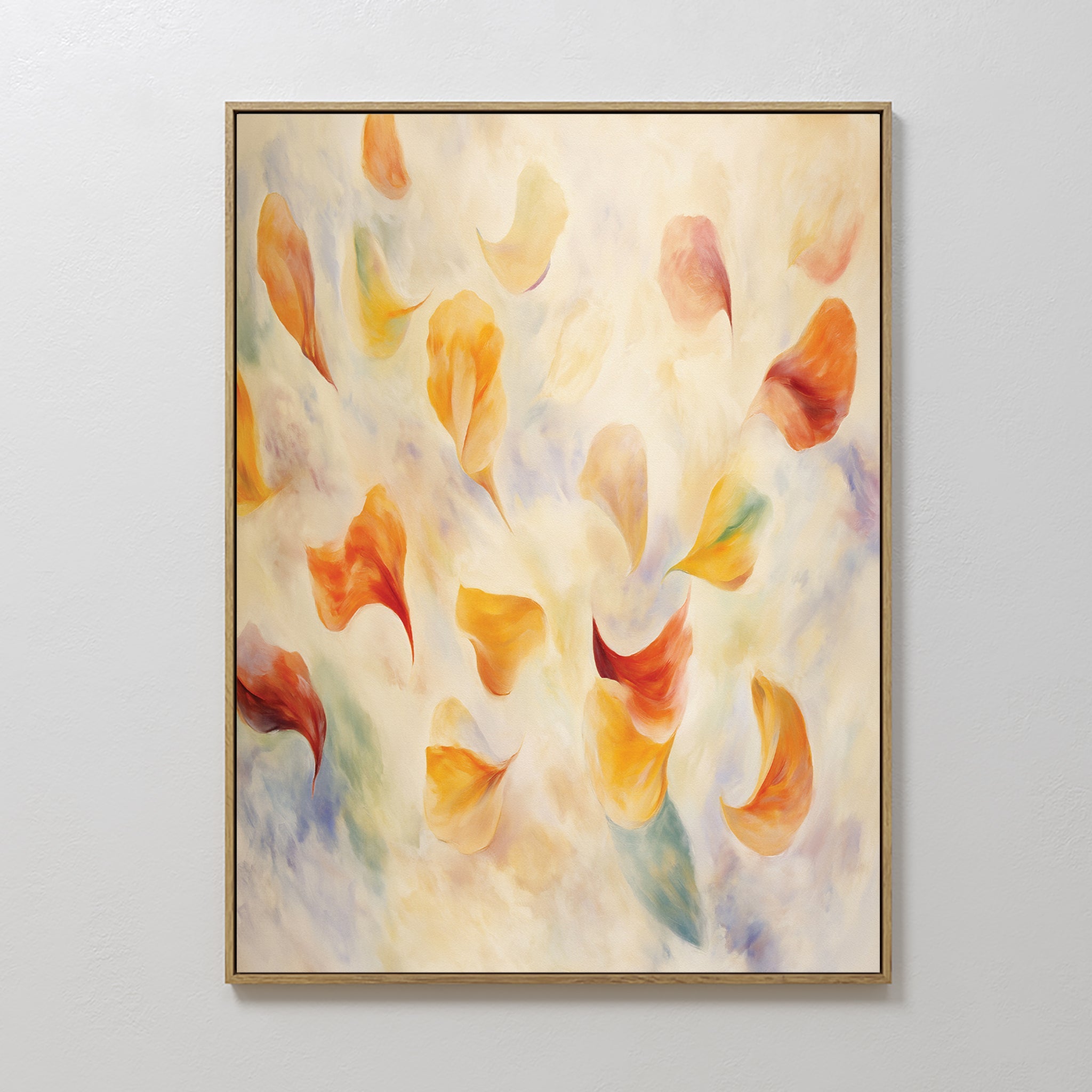 Hand painted original amber orange yellow floating petals oil painting canvas wall art, nordic scandinavian elegant luxury modern home decor interior