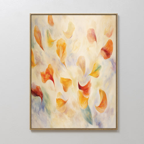 Hand painted original amber orange yellow floating petals oil painting canvas wall art, nordic scandinavian elegant luxury modern home decor interior