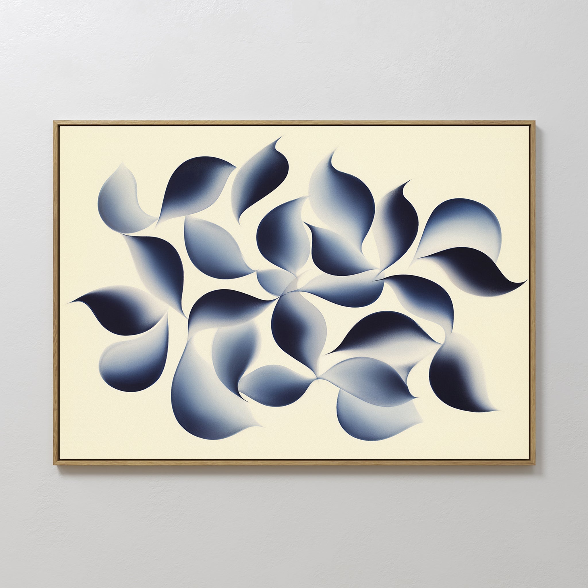 Original hand painted navy blue organic abstract oil painting canvas wall art, nordic scandinavian elegant luxury modern living room home decor interi