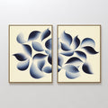 Hand painted original navy blue abstract botanical oil painting canvas wall art set of 2, nordic scandinavian elegant luxury modern living room home d