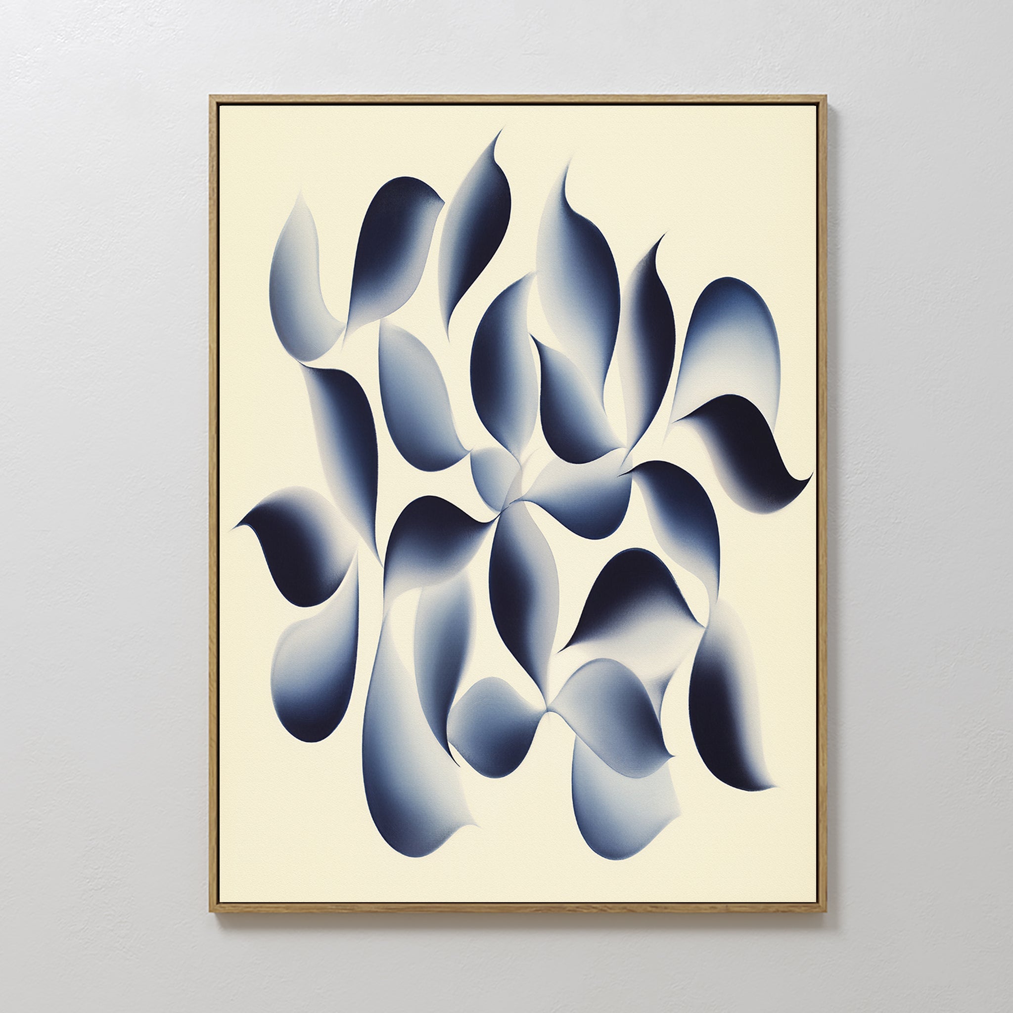 Original hand painted navy blue organic abstract oil painting canvas wall art, nordic scandinavian elegant luxury minimalist modern living room home d