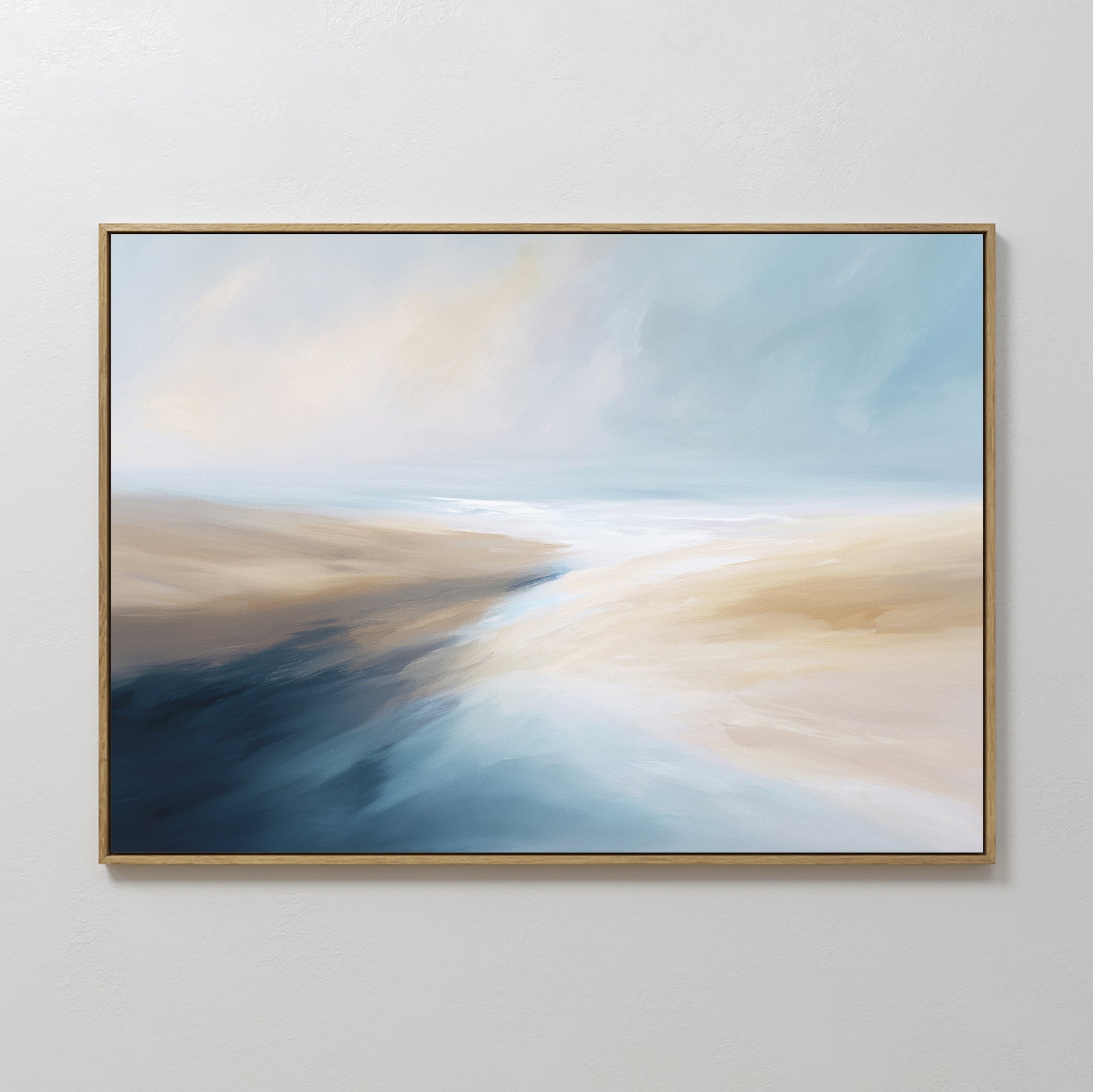 Hand painted original blue beige coastal abstract oil painting canvas wall art, nordic scandinavian elegant luxury minimalist modern living room home