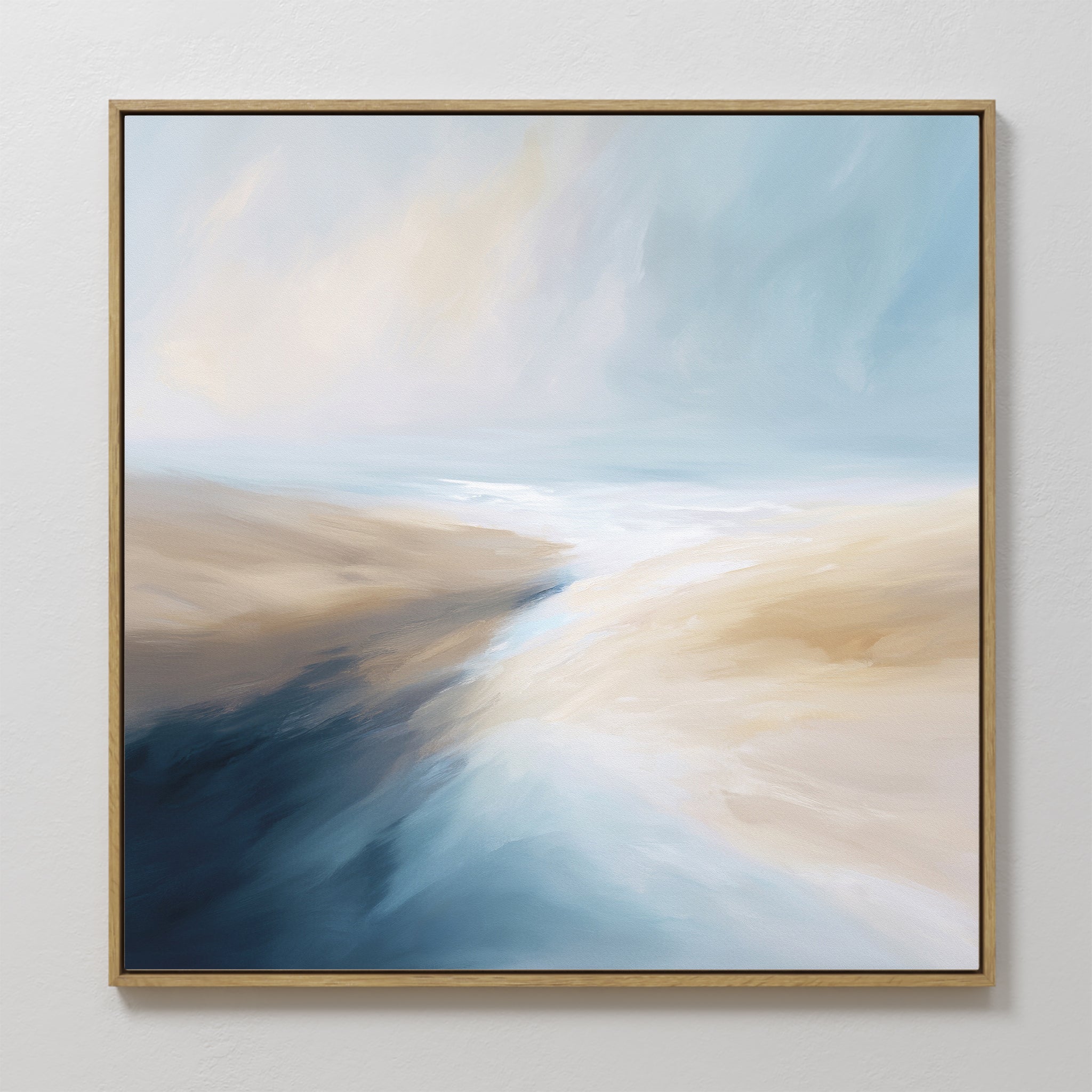 Original hand painted blue beige navy coastal abstract oil painting canvas wall art, nordic scandinavian elegant luxury modern living room home decor