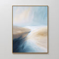 Original hand painted blue beige navy coastal abstract oil painting canvas wall art, nordic scandinavian elegant luxury modern living room home decor