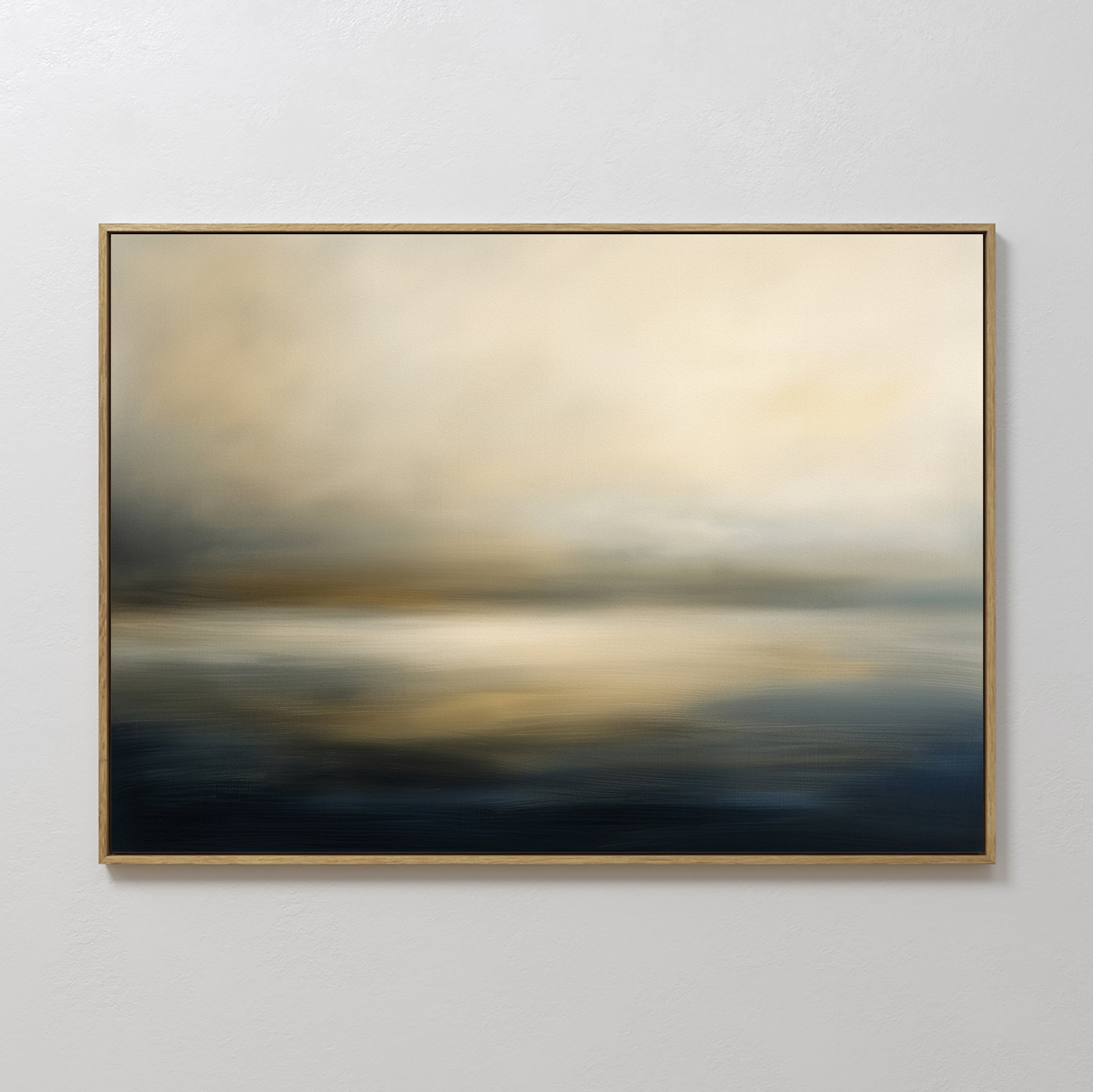Original hand painted navy ivory misty seascape oil painting canvas wall art, nordic scandinavian elegant luxury modern coastal living room home decor