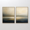 Original hand painted navy blue gold ivory abstract seascape oil painting diptych canvas wall art, nordic scandinavian elegant luxury modern home deco