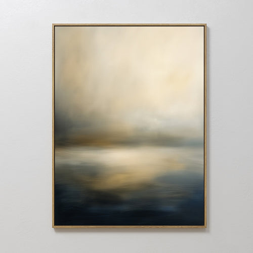 Original hand painted amber cream navy atmospheric seascape oil painting canvas wall art, nordic scandinavian elegant luxury modern living room home d
