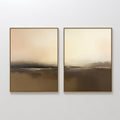 Original hand painted warm beige sand dark brown abstract landscape oil painting diptych canvas wall art, nordic scandinavian elegant luxury modern in
