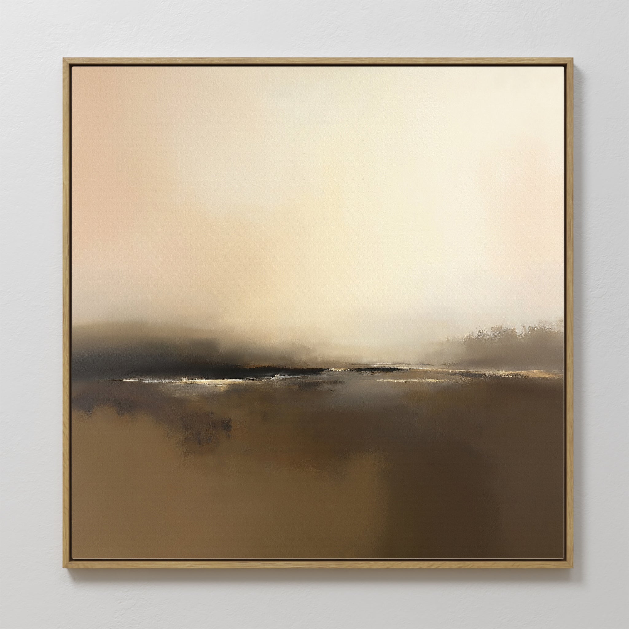 Original hand painted warm amber brown ivory misty landscape oil painting canvas wall art, nordic scandinavian elegant luxury minimalist modern home d
