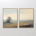 Original hand painted misty amber grey landscape oil painting set of 2 canvas wall art, nordic scandinavian elegant minimalist luxury modern home deco