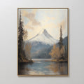 Hand painted original oil painting snow mountain lake golden autumn trees blue grey canvas wall art nordic scandinavian elegant luxury modern home dec