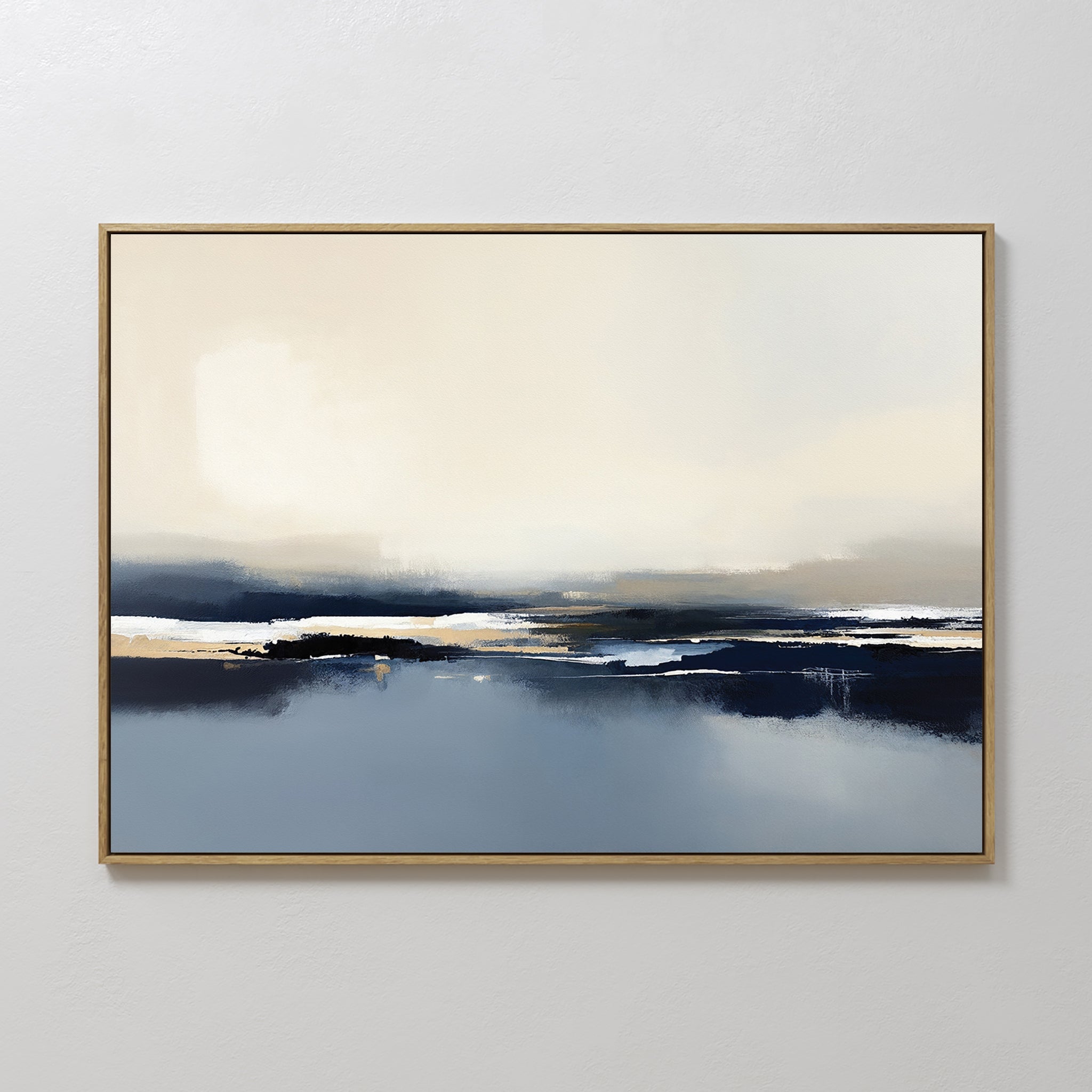 Original hand painted navy blue slate ivory coastal abstract oil painting canvas wall art, nordic scandinavian elegant luxury modern living room home