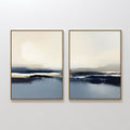 Original hand painted navy blue slate ivory coastal abstract oil painting canvas wall art set of 2, nordic scandinavian elegant luxury modern living r
