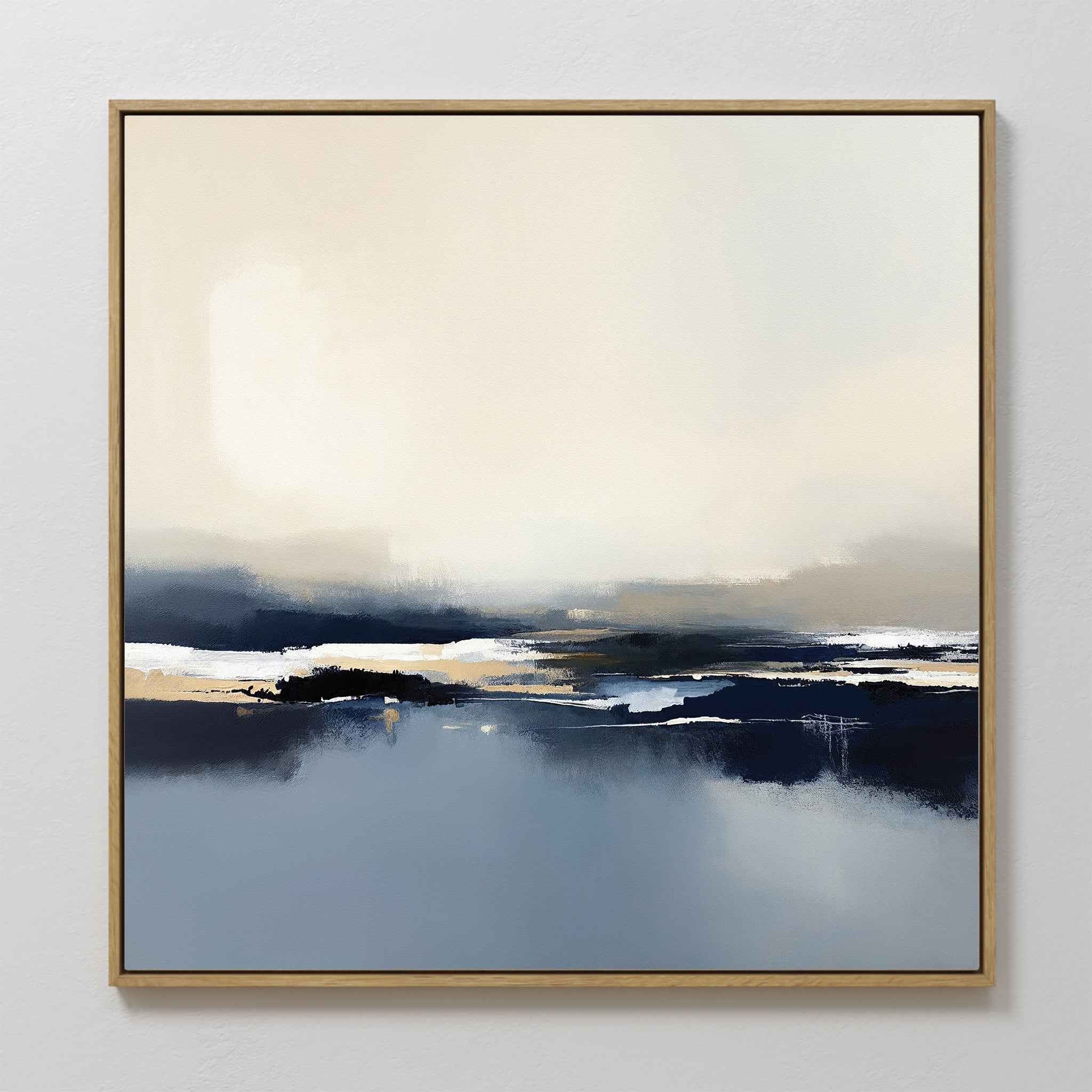 Original hand painted navy slate blue ivory abstract coastal oil painting canvas wall art, nordic scandinavian elegant luxury modern living room home