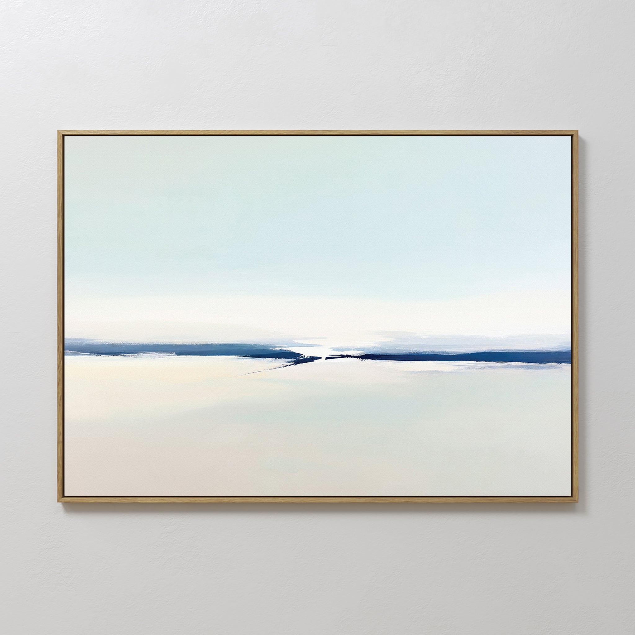 Original hand painted pale blue ivory navy abstract seascape oil painting canvas wall art, nordic scandinavian minimalist elegant luxury modern home d