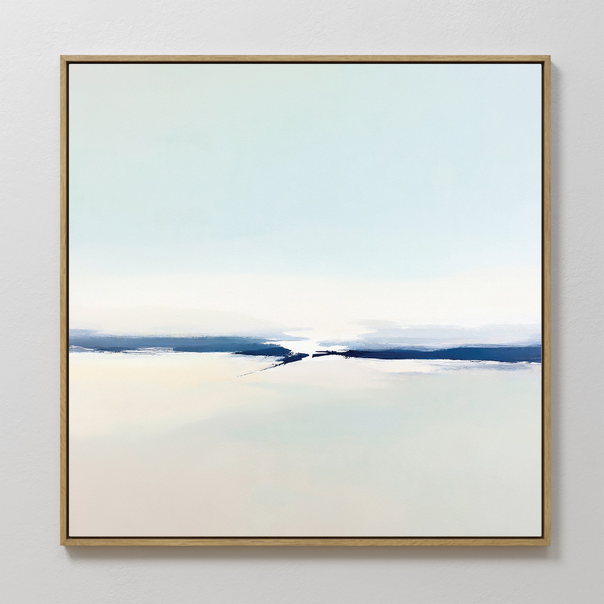 Original hand painted pale blue ivory navy coastal seascape oil painting canvas wall art, nordic scandinavian minimalist elegant luxury modern home de