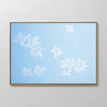Original hand painted white floral botanical oil painting canvas wall art, soft sky blue nordic scandinavian elegant luxury minimalist modern home dec