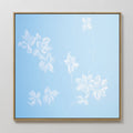Original hand painted white botanical floral oil painting on sky blue canvas wall art, nordic scandinavian elegant minimalist luxury modern home decor