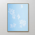 Original hand painted white floral botanical oil painting on sky blue canvas wall art, nordic scandinavian elegant luxury minimalist modern home decor