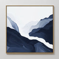 Original hand painted navy blue abstract mountain valley oil painting canvas wall art, nordic scandinavian elegant luxury minimalist modern living roo