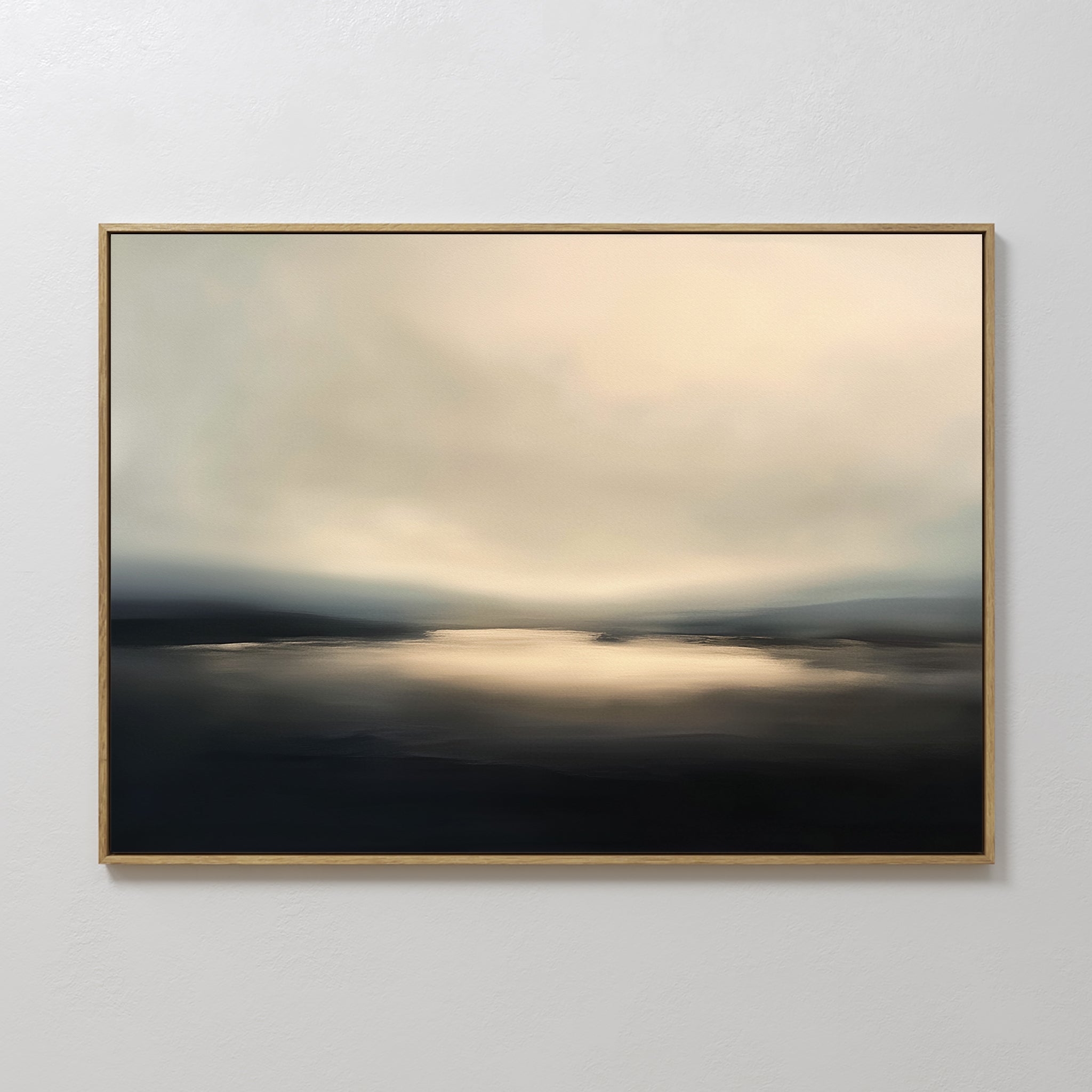Original hand painted black ivory atmospheric landscape oil painting canvas wall art, nordic scandinavian elegant luxury minimalist modern living room