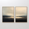 Original hand painted black beige atmospheric landscape diptych oil painting canvas wall art, nordic scandinavian elegant luxury modern living room ho
