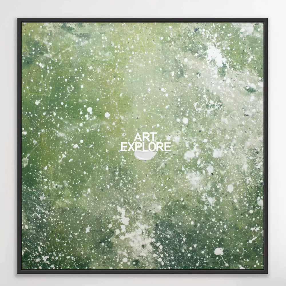 Original hand painted sage green abstract oil painting canvas wall art, white splatter texture, nordic scandinavian minimalist elegant