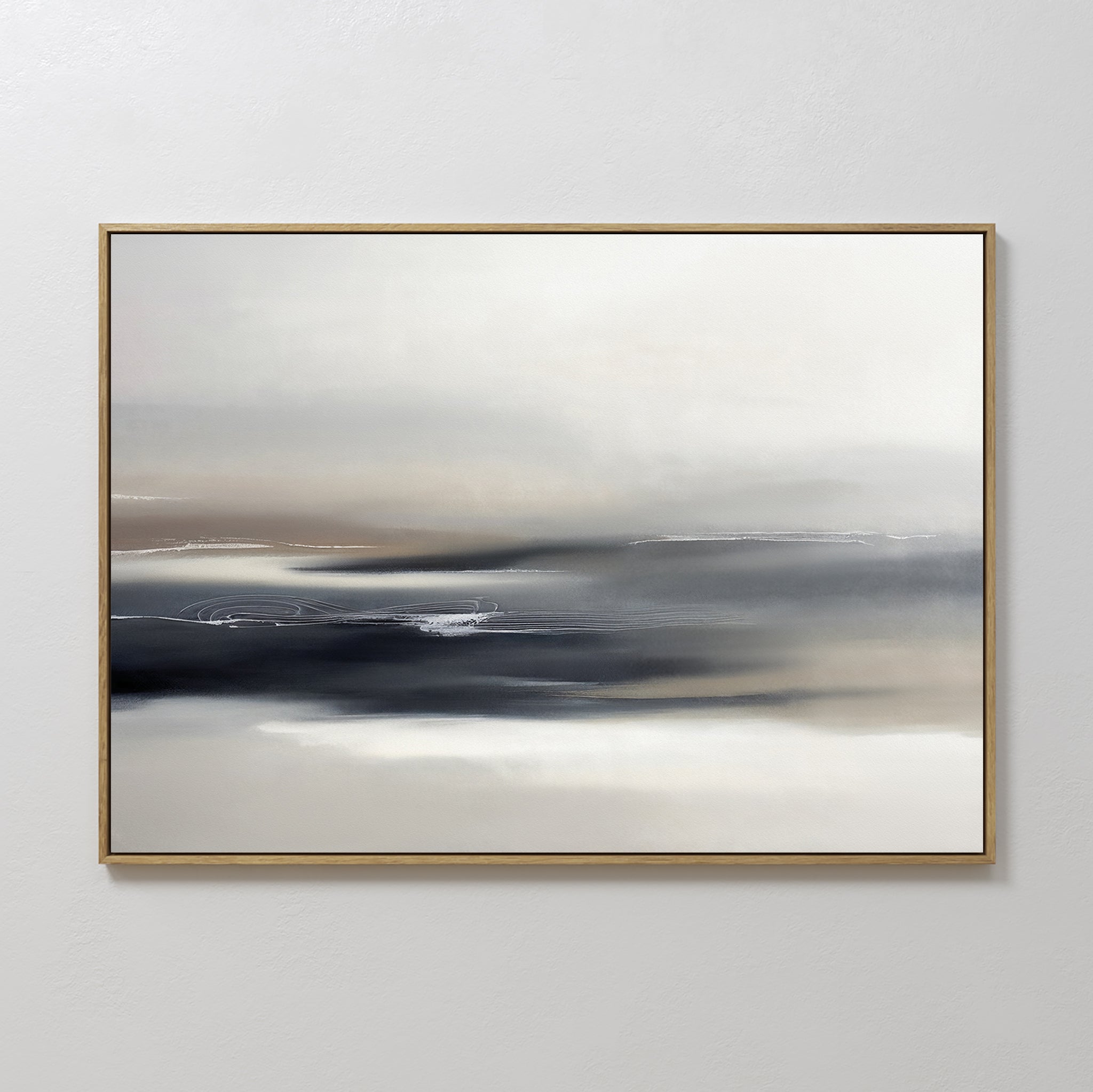 Original hand painted charcoal slate ivory abstract coastal oil painting canvas wall art, nordic scandinavian elegant luxury minimalist modern living
