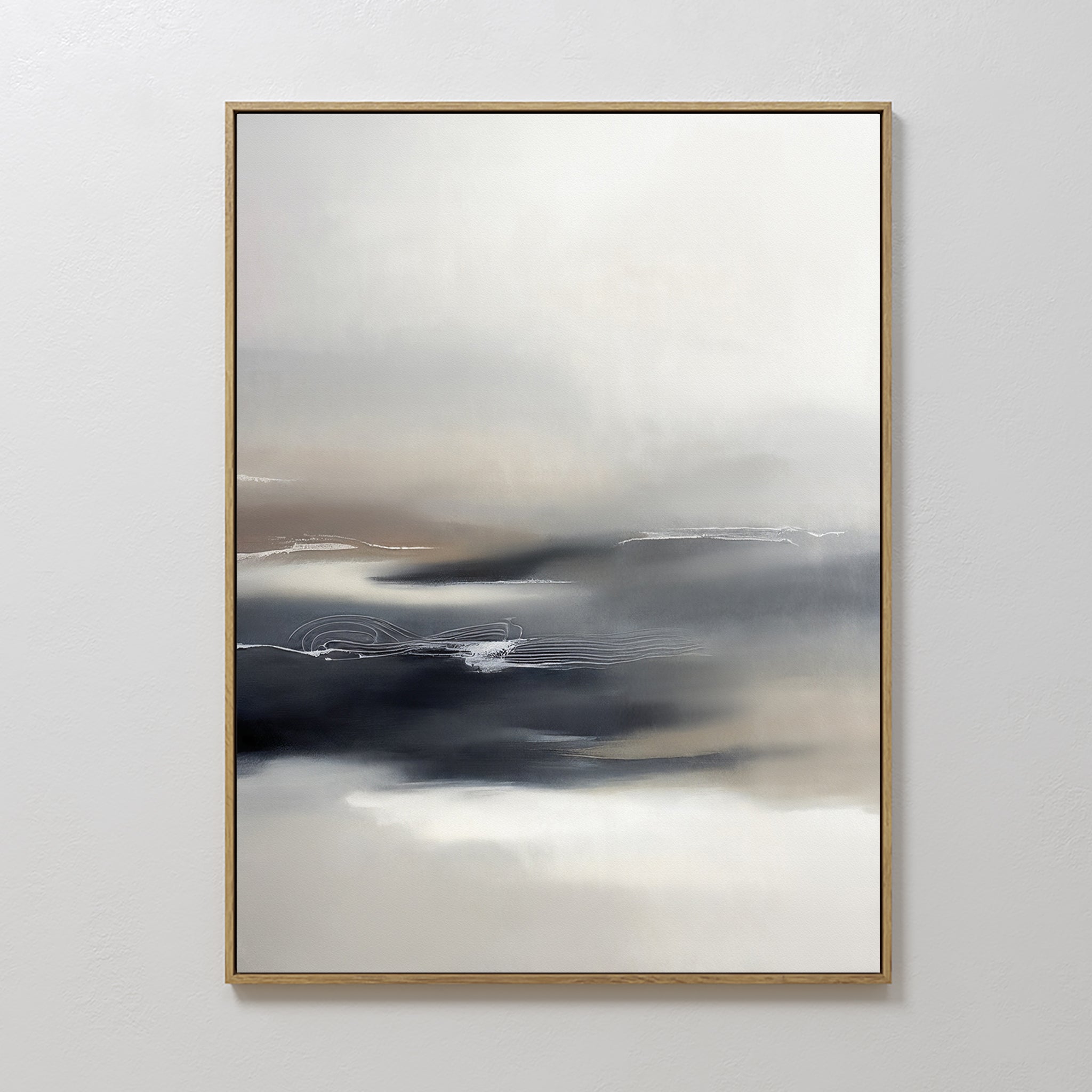 Original hand painted charcoal slate ivory abstract atmospheric oil painting canvas wall art, nordic scandinavian elegant luxury modern living room ho
