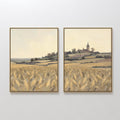 Hand painted original oil painting golden wheat field hilltop church village canvas wall art nordic elegant luxury vintage modern home decor interior