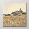 Hand painted original oil painting golden wheat field hilltop church village warm amber green canvas wall art elegant luxury nordic modern interior ho