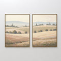 Original hand painted golden wheat field rolling hills oil painting canvas wall art set of 2, nordic scandinavian elegant vintage luxury modern home d