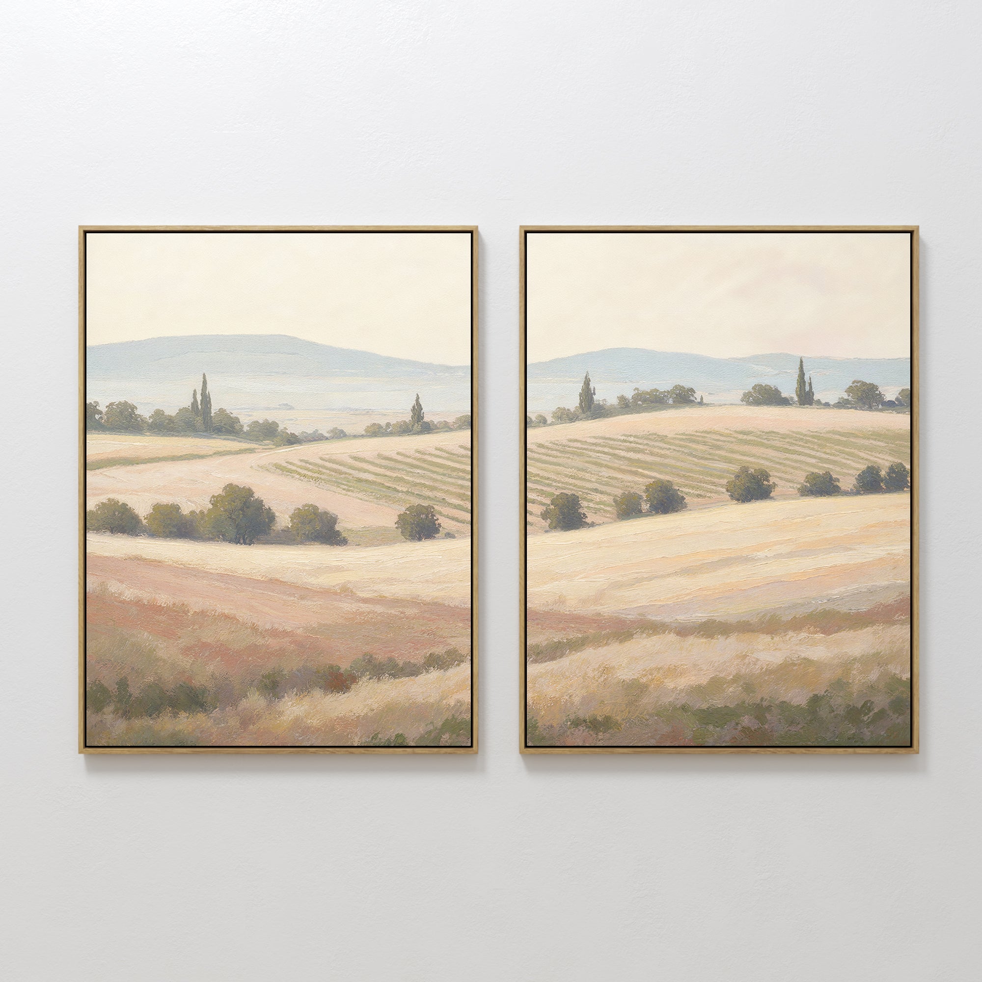 Original hand painted golden wheat field rolling hills oil painting canvas wall art set of 2, nordic scandinavian elegant vintage luxury modern home d