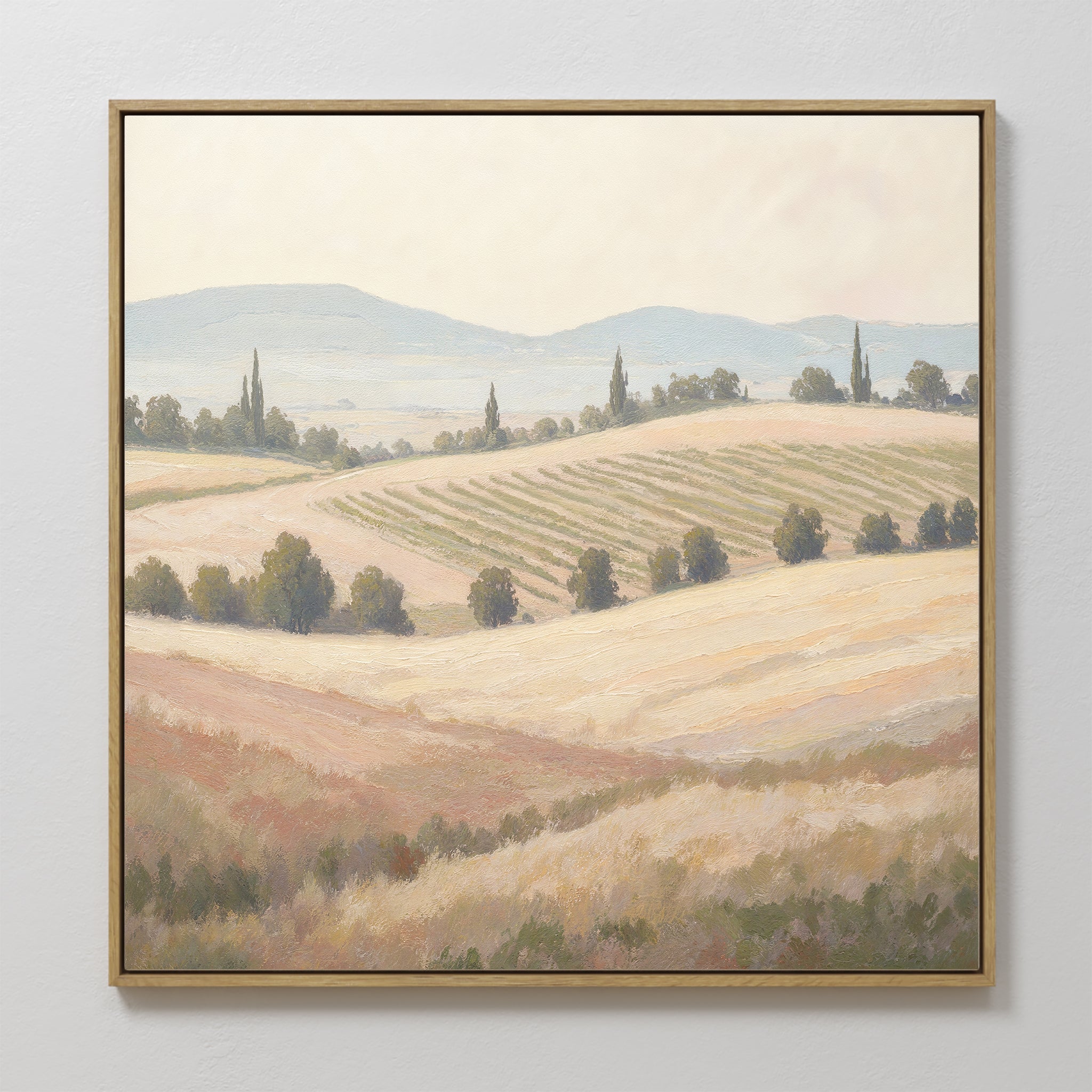 Original hand painted golden beige rolling hills valley oil painting canvas wall art, elegant luxury nordic scandinavian modern living room home decor