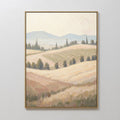 Original hand painted golden beige Tuscan valley oil painting canvas wall art, cypress trees rolling hills nordic scandinavian elegant luxury modern h