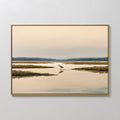 Original hand painted amber golden coastal marsh sandpiper oil painting canvas wall art, nordic scandinavian elegant minimalist luxury modern home dec