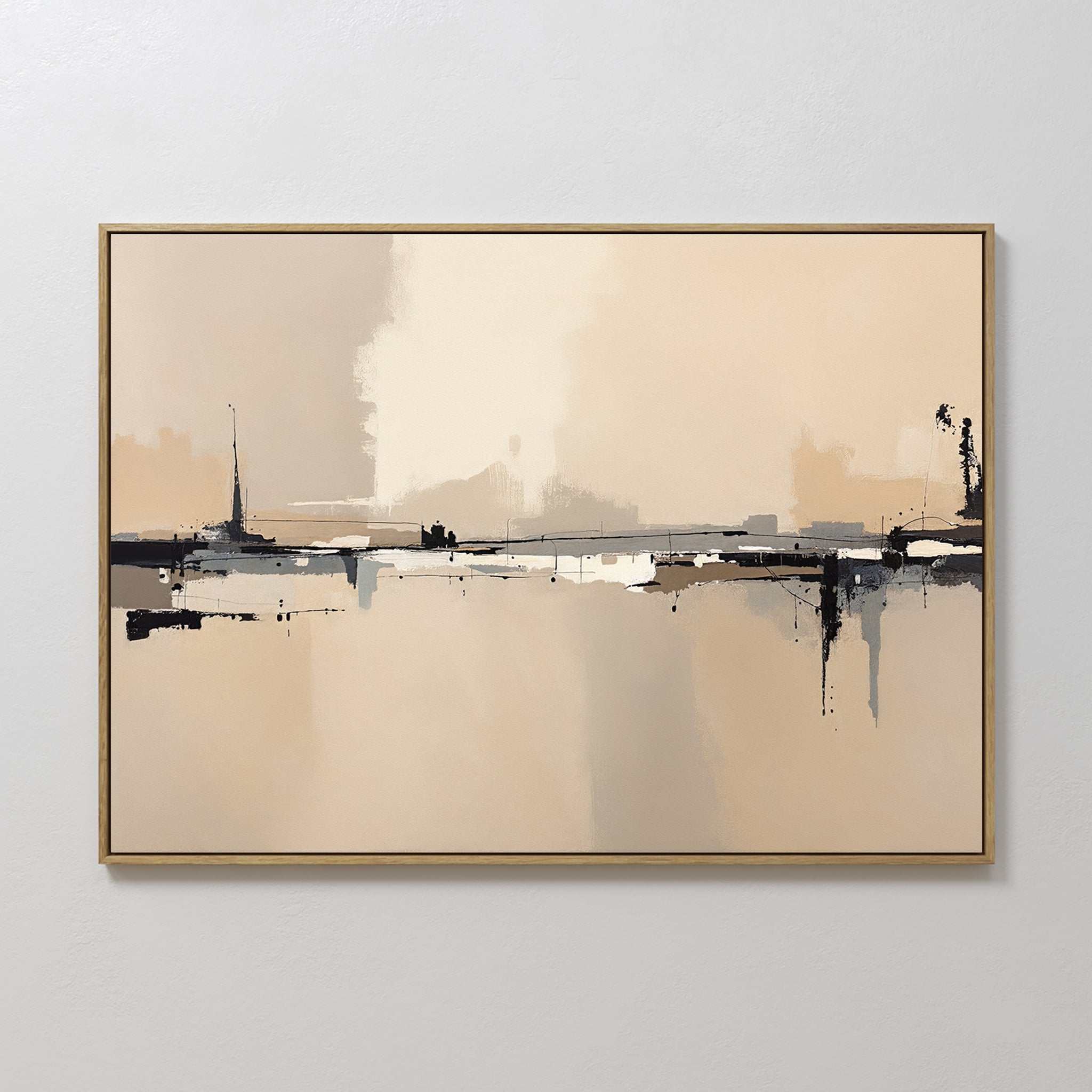 Original hand painted beige charcoal abstract horizon oil painting canvas wall art, nordic scandinavian elegant luxury minimalist modern living room h